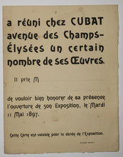 Charger l&#39;image dans la galerie, Carte d&#39;invitation pour l&#39;Exposition Louis Anquetin, le mardi 11 mai 1897, chez Cubat, Avenue des Champs-Elysées.

