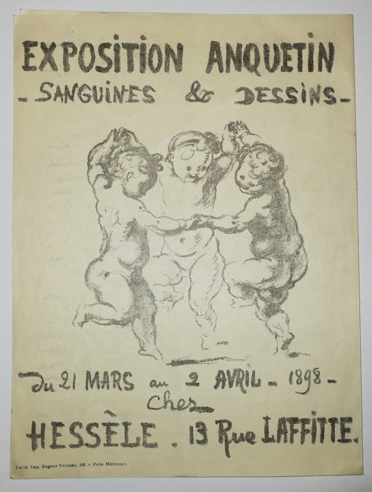 Invitation pour l'Exposition Anquetin, Sanguines & Dessins, du 21 mars au 2 avril 1898, chez Hessèle, 13 rue Laffitte.