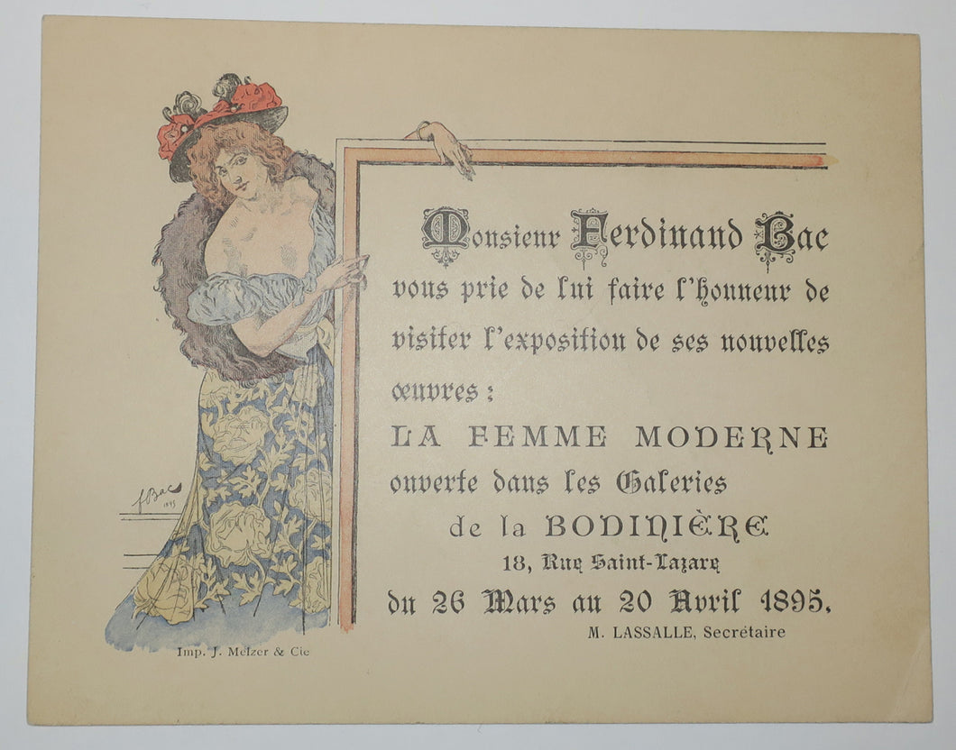 Monsieur Ferdinand Bac vous prie de lui faire l'honneur de visiter l'exposition de ses nouvelles œuvres: 