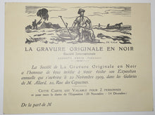 Charger l&#39;image dans la galerie, Invitation de la Société de la Gravure originale en noir (Auguste Rodin Président) pour l&#39;Exposition annuelle le 20 novembre
