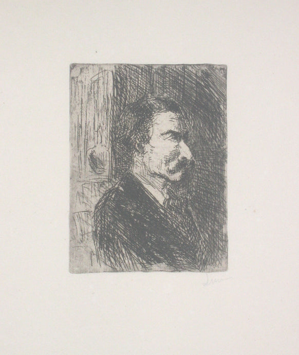 Portrait d'un homme à moustache, de profil droit. 