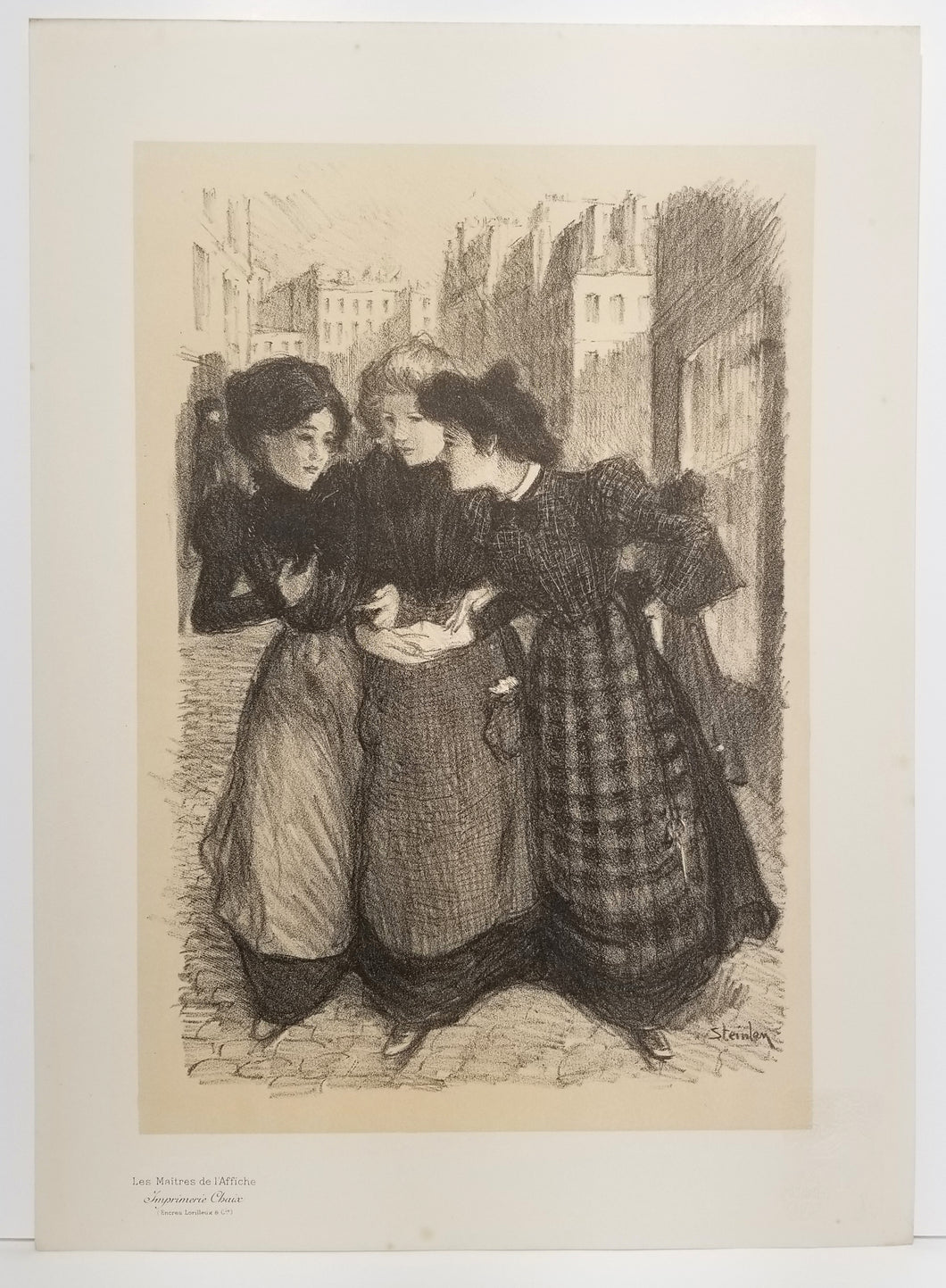 [Trois femmes dans la rue]. Sujet original par Steinlen pour les Maîtres de l'affiche. 1899.
