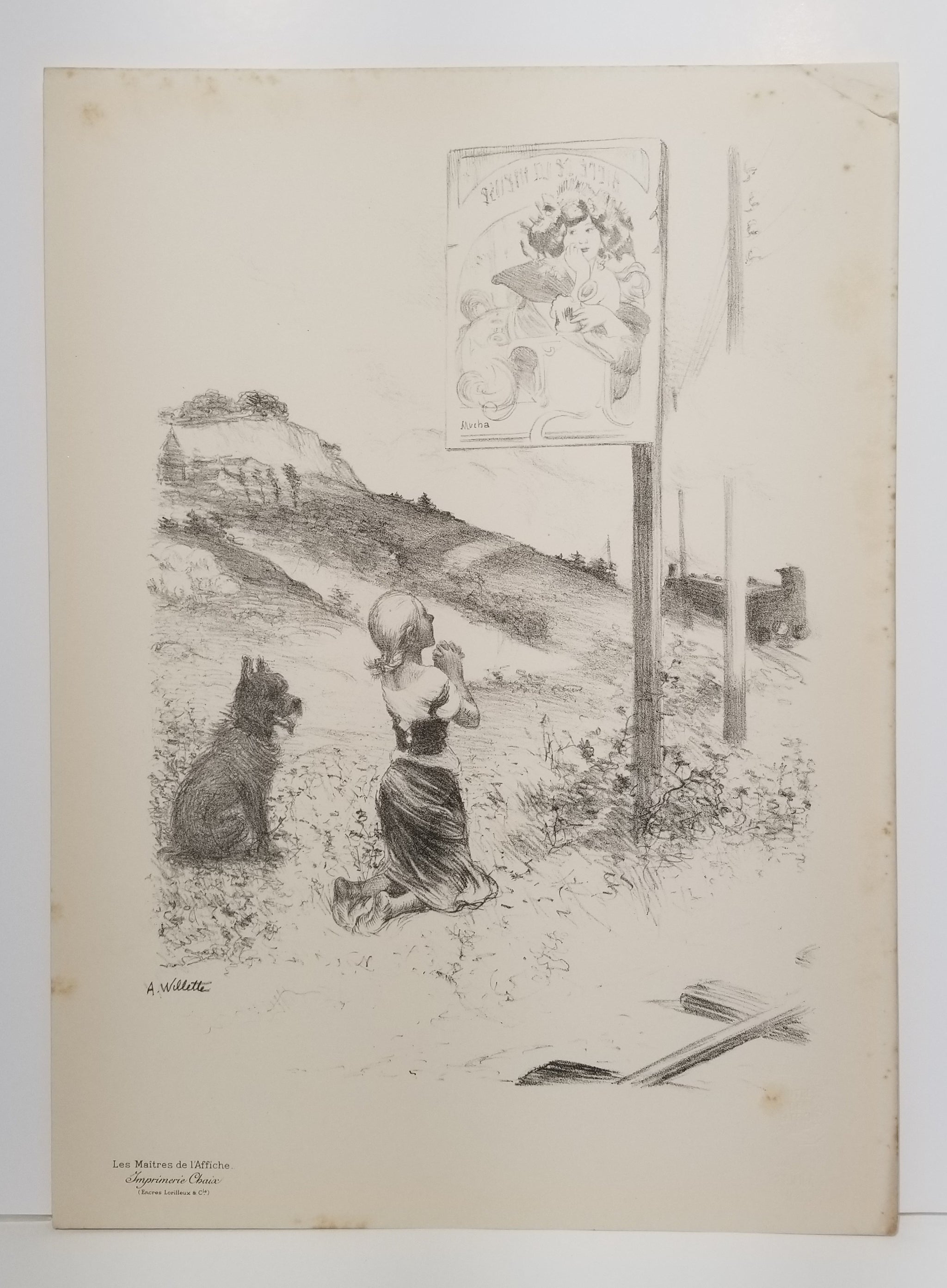 [Jeune fille en prière devant une affiche d'Alfons Mucha]. Sujet original par Wilette pour les Maîtres de l'affiche. 1899.