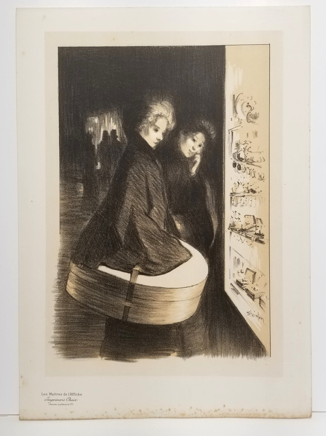 [Femmes devant une vitrine]. Sujet original par Steinlen pour les Maîtres de l'affiche. 1898.
