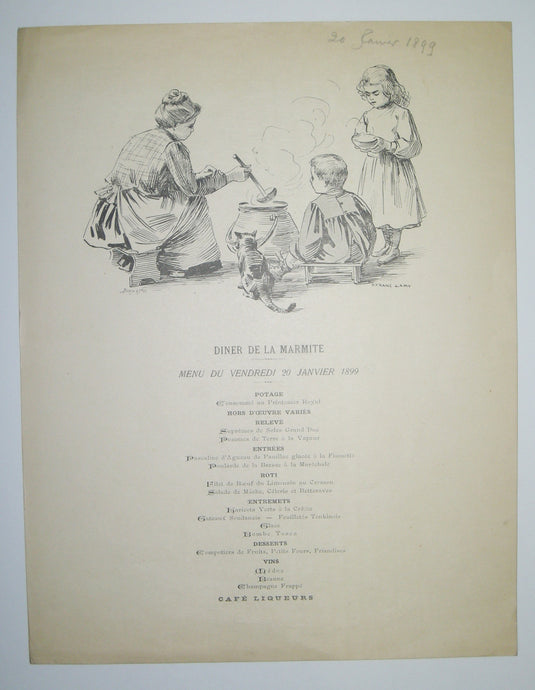 Dîner de la Marmite. Menu du vendredi 20 janvier 1899. 