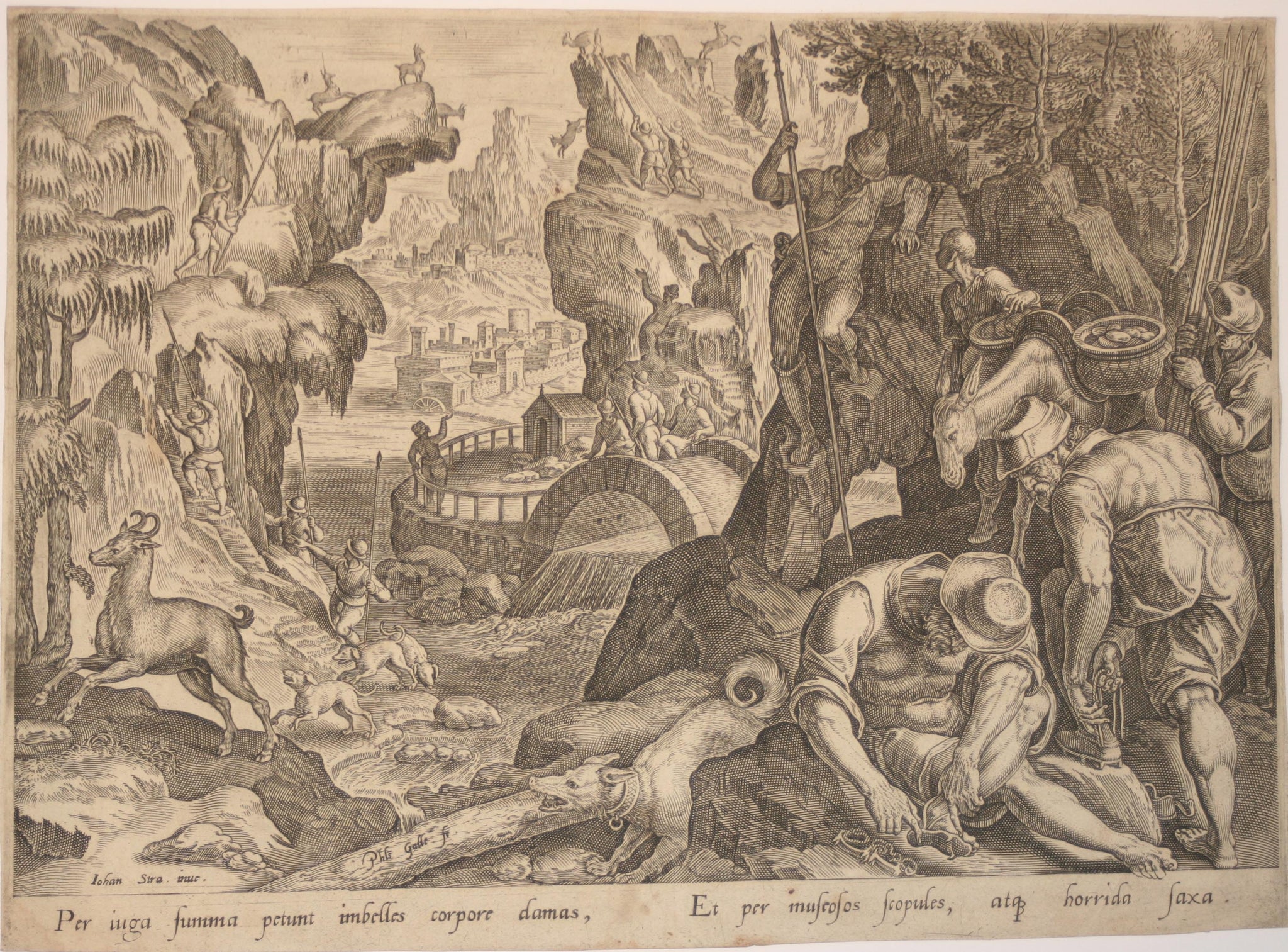 [Chasse aux chamois (montagnards enfilant des crampons].