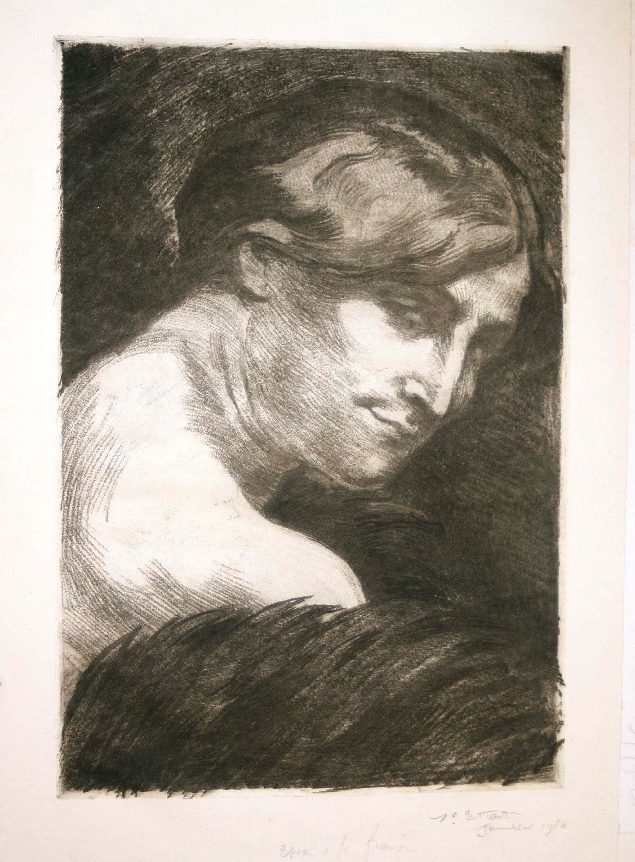 [Portrait de femme de profil droit].