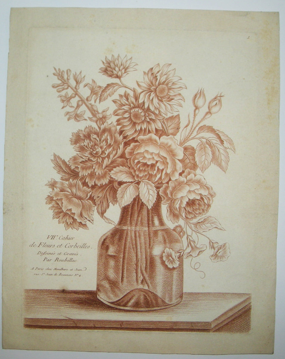 Planche n°1 du VIIème Cahier de Fleurs et Corbeilles, dessinés et gravés par Roubillac. 