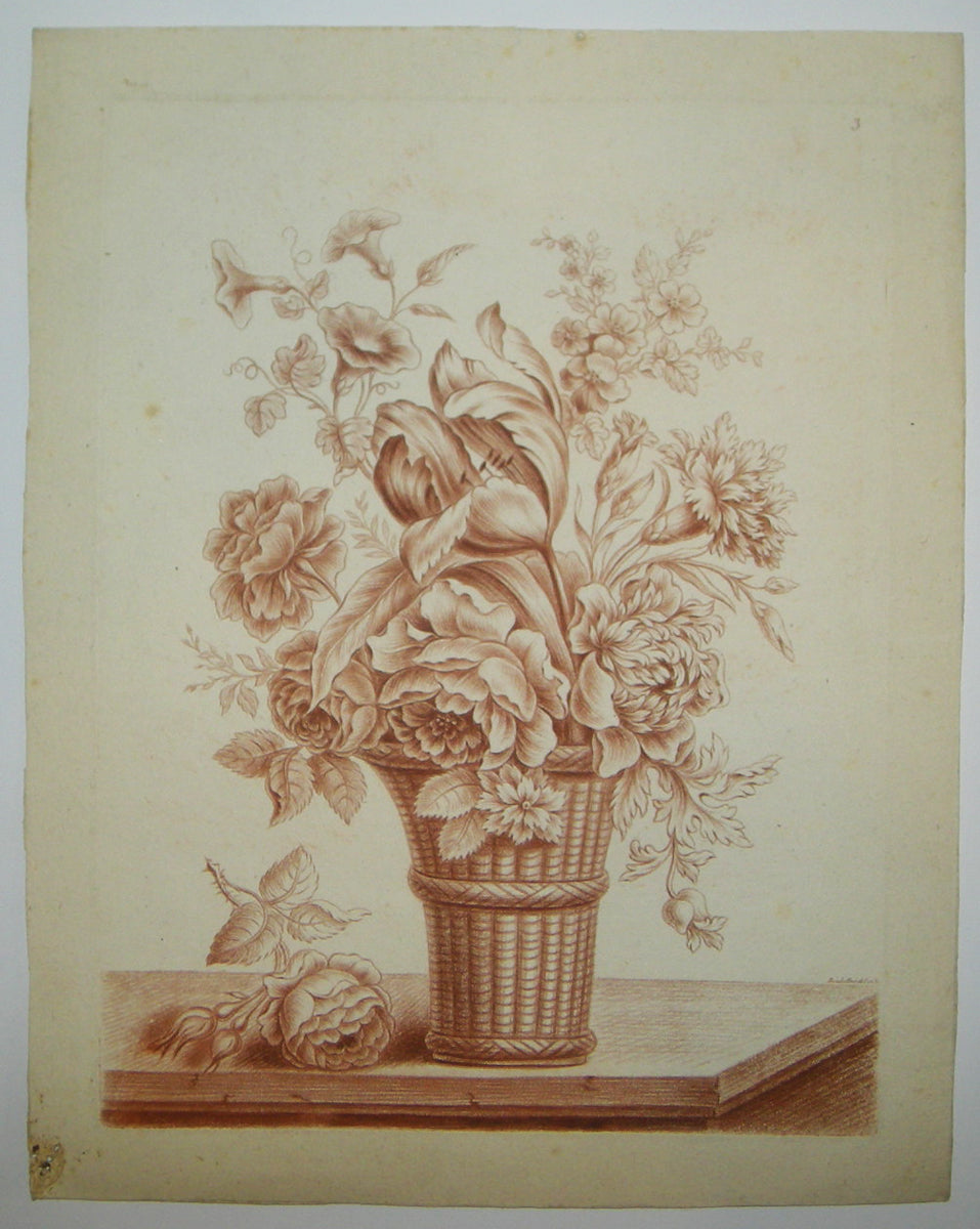 Planche n°3 du VIIème Cahier de Fleurs et Corbeilles, dessinés et gravés par Roubillac. 