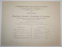 Charger l'image dans la galerie, Programme pour une matinée au Trocadéro. (Programme de la Deuxième Solennité Scientifique &amp; Artistique en commémoration de tous les hommes de Science, Bienfaiteurs de l'Humanité, Novateurs illustres, Chercheurs et Inventeurs, organisée par le Comité dans la salle des Fêtes du palais du Trocadéro le dimanche 15 novembre 1903, à 2 heures très précises.  
